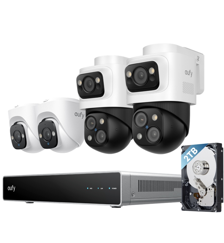 Zestaw 4-kamer zewnętrznych 2x Obrotowe S4 2x Kopułkowe E41 Eufy PoE NVR 4K
