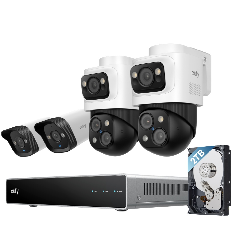 Zestaw 4-kamer zewnętrznych 2x Obrotowe S4 2x Tubowe E40 Eufy PoE NVR 4K