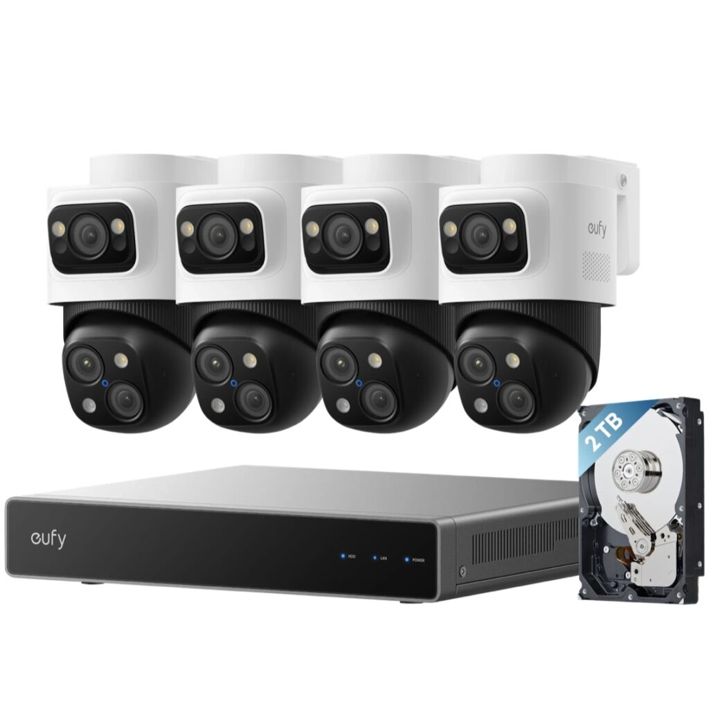 Zestaw 4-kamer zewnętrznych obrotowych Eufy PoE NVR S4 4K