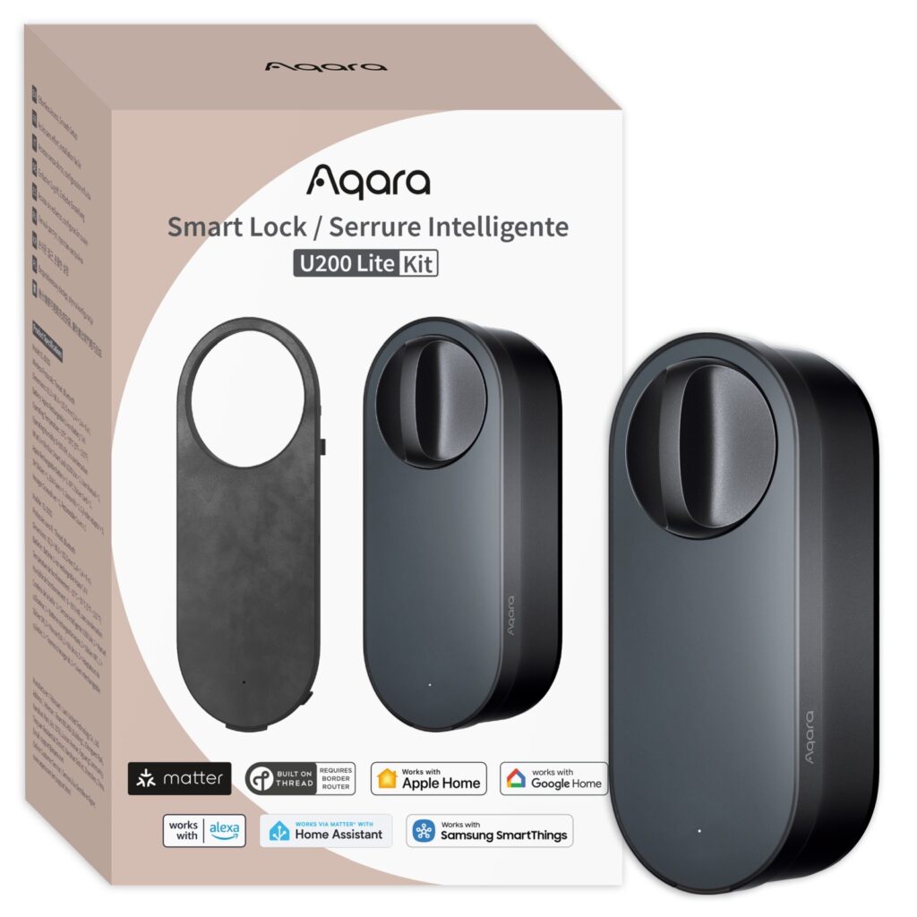 Aqara Smart Lock U200 Lite Czarny Inteligentny zamek do drzwi HomeKit, Thread, Matter, Bluetooth, NFC